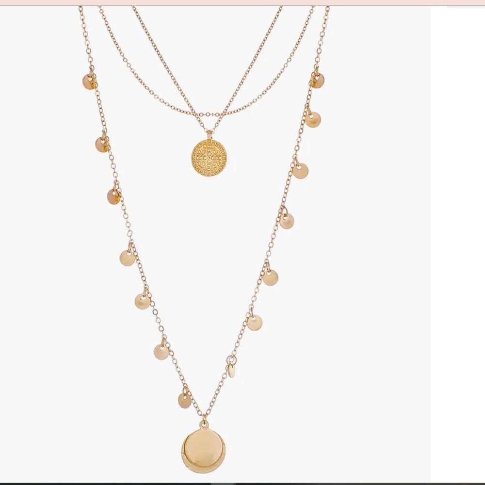 Panacea Layered Circle Charm Pendant Necklace Gold NWT